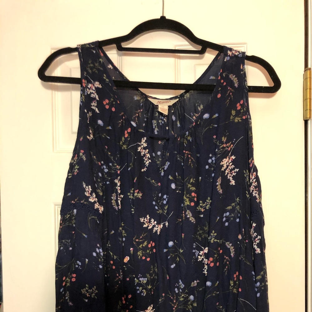 Navy Floral Print Long Sleeve Blouse